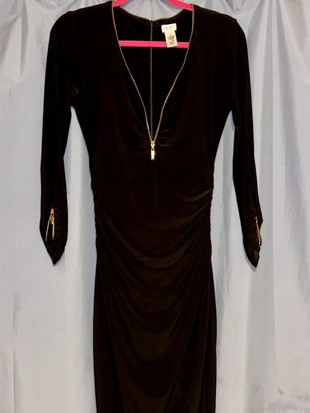 Cache black maxi dress long sleeve zip accent, S